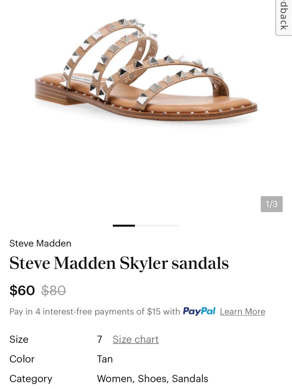 Steve Madden Tan Studded Triple-Strap Sandals